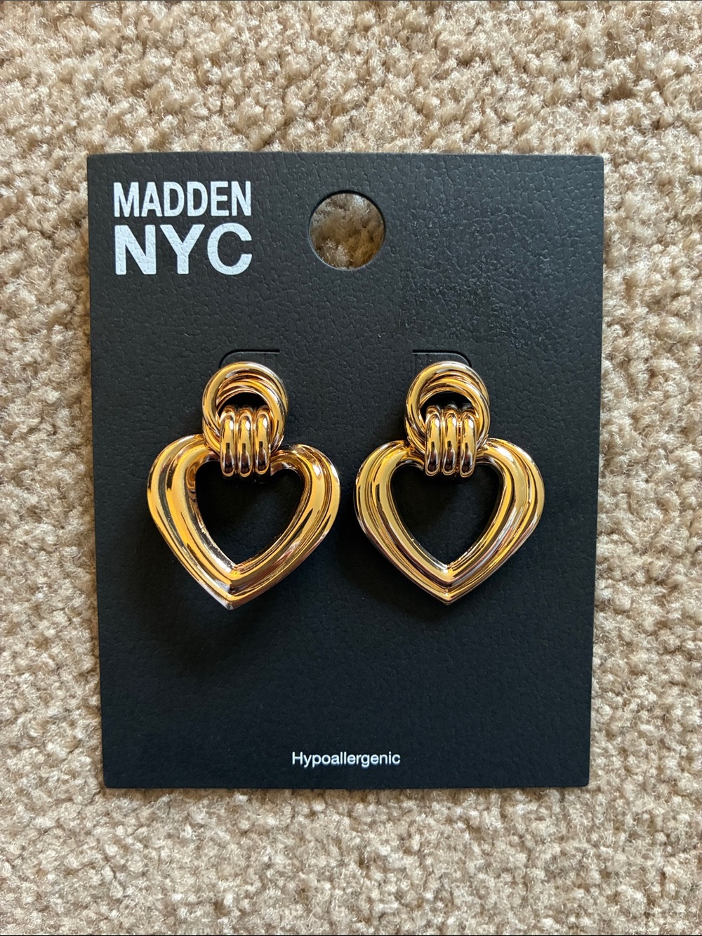 Madden NYC Gold Tone Heart Doorknocker Earrings